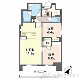 リビエナ グラン 新梅田 4階2LDKの間取り
