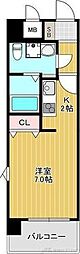 レジュールアッシュ江坂 4階1Kの間取り