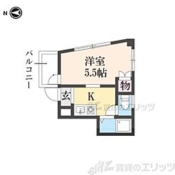 ウエストハイツ2 1Kの間取図画像
