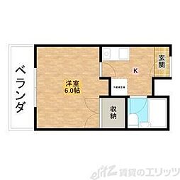 万葉ハイツ水無瀬 1Kの間取図画像
