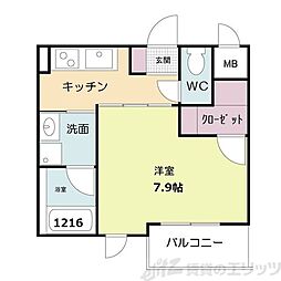 ヴィルヌーブ中之島 1Kの間取図画像