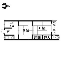 川添ハイツ 2階2Kの間取り