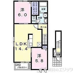 カーサ　ルーチェ 2階2LDKの間取り