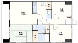ロアール西山 2階3LDKの間取り