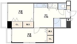ルクソール錦 6階2DKの間取り