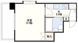 クレベール大井手 5階1Kの間取り