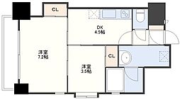 アーバス金屋町 9階2DKの間取り