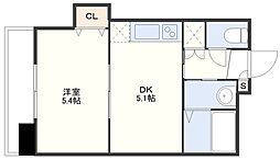 リバーサイド岩永 5階1DKの間取り