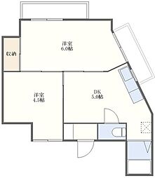 石神20-13ビル 4階2DKの間取り