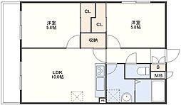 モアナベルコート 1階2LDKの間取り