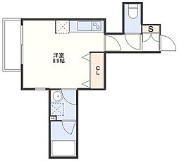 ビーコンヒルズ 3階ワンルームの間取り