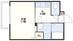Deux・Courage 4階1Kの間取り