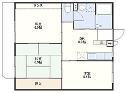 M・d村元4 3DKの間取図画像
