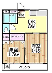 マンション紺利 3階2DKの間取り