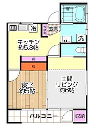 ワカミヤハイツ 2階2Kの間取り