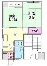 三昌ハイツ 2Kの間取図画像