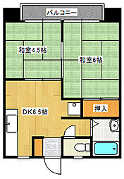 ハイム森 3階2DKの間取り
