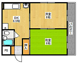 大松庚午ビル 4階2DKの間取り