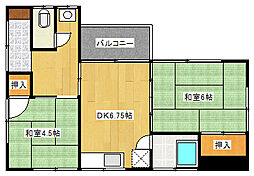 丸本借家3 1階2DKの間取り