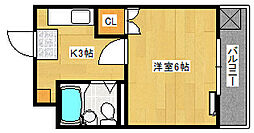 ブルーコート段原 4階1Kの間取り