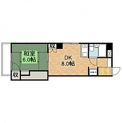 北原ビル 4階1DKの間取り