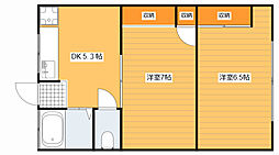 木本アパート 2階2DKの間取り
