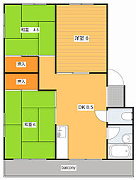 梅林コーポラス 1階3DKの間取り