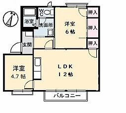 フレグランス吉田　Ｂ棟 2階2LDKの間取り