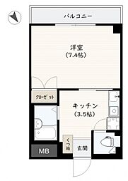 ガーデンプレイス観音 2階1Kの間取り