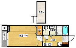 オレンジハウス 2階1Kの間取り