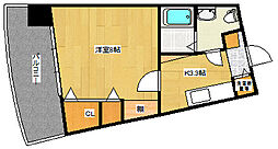 サンクレスト 9階1Kの間取り