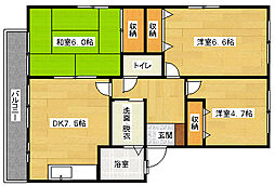 パークファイブB 2階3DKの間取り