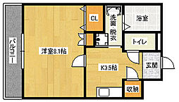 マリベール西原 1階1Kの間取り