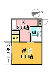 リスタ大州 4階1Kの間取り