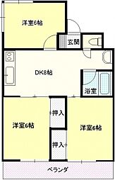 門本マンション 2階3DKの間取り