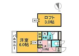 アムール東原 1階1Kの間取り