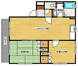 フリーデンス城ケ丘 1階2LDKの間取り