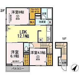 クレール花 2階3LDKの間取り