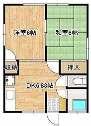 三宅第一アパート 2階2DKの間取り