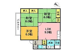 ファミール川本B棟 1階3LDKの間取り