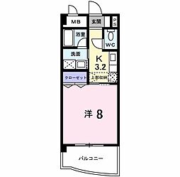 カーサ・デ・ナカスジ 4階1Kの間取り