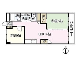リバーサイド観音 6階2LDKの間取り