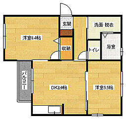 ドリームヒルズ 1階2DKの間取り