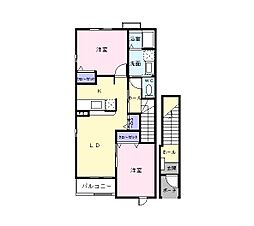 サンリット　ヴィラ　I 2階2LDKの間取り
