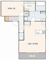 カサート八幡 2階1LDKの間取り