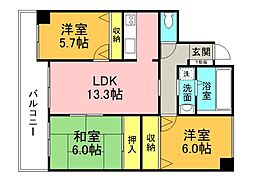 グランパル東原リバーステージ 4階3LDKの間取り