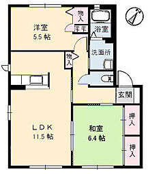 シャーメゾンかがやき　1番館 1階2LDKの間取り