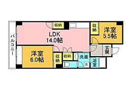 牛田みのりマンション 3階2LDKの間取り
