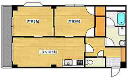 サンリット船本 1階2LDKの間取り