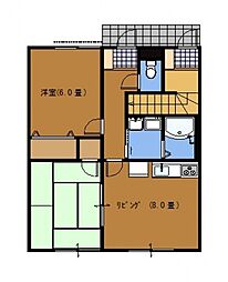 サニーヒルII(安佐南区山本) 1階2DKの間取り